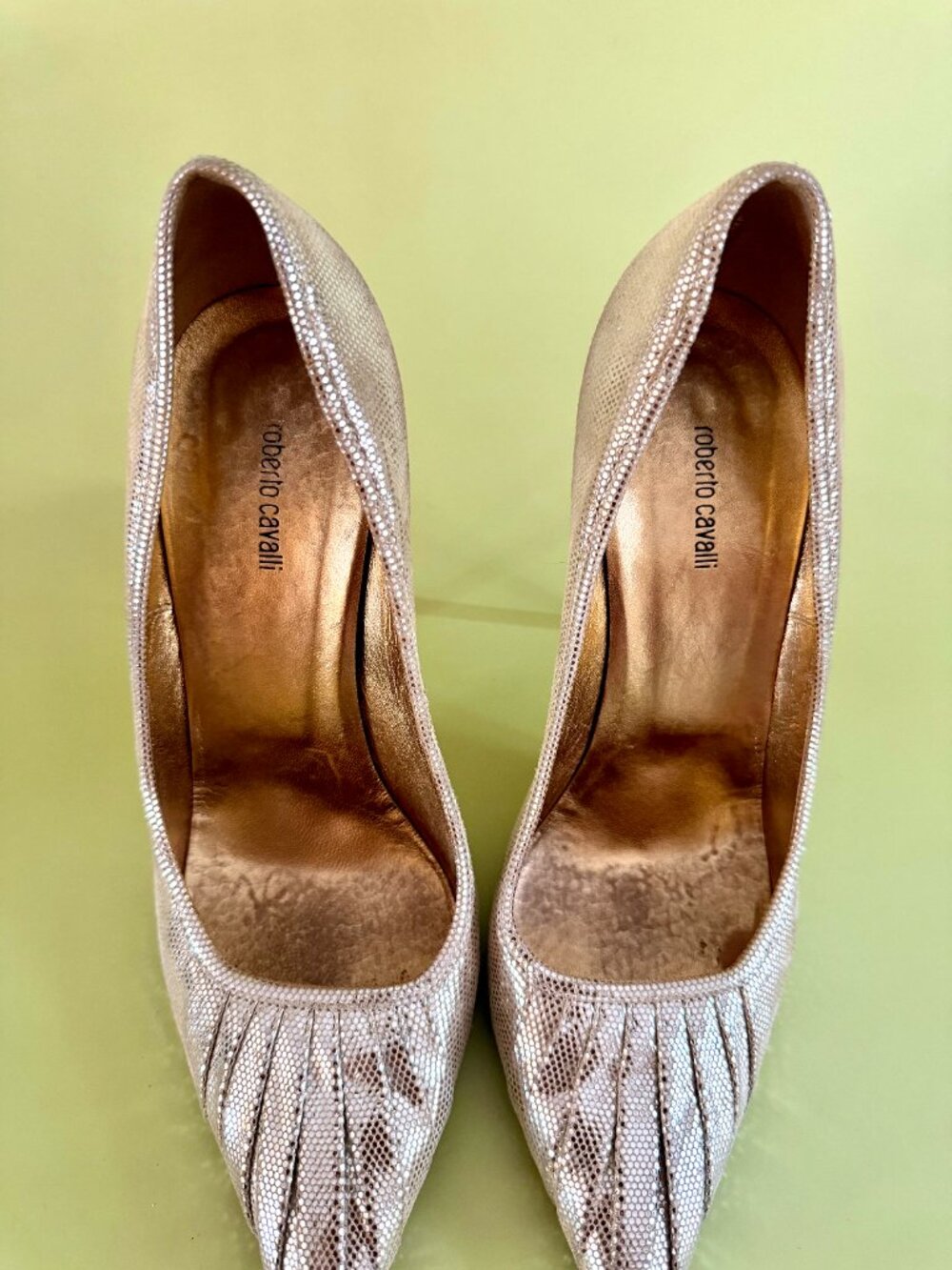 Roberto Cavalli Pink Lizard Metallic Curved Heel Pumps Italy 39.5 US 9 - Picture 2 of 8